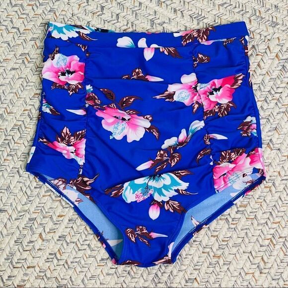 High waist halter floral blue pink retro bikini two piece swimsuit  Size small - Picture 5 of 6